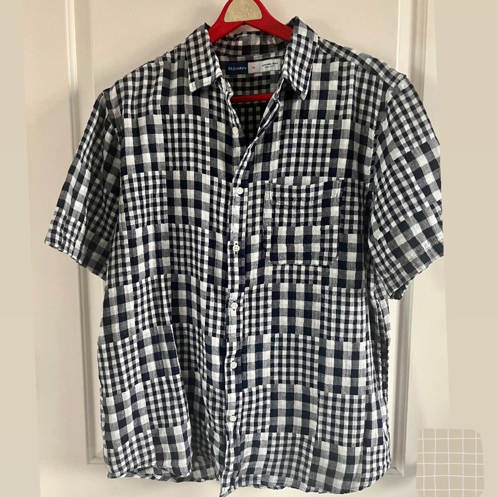 Vintage Old Navy 100% cotton Gingham Patch Button Up Regular Fit Size XL